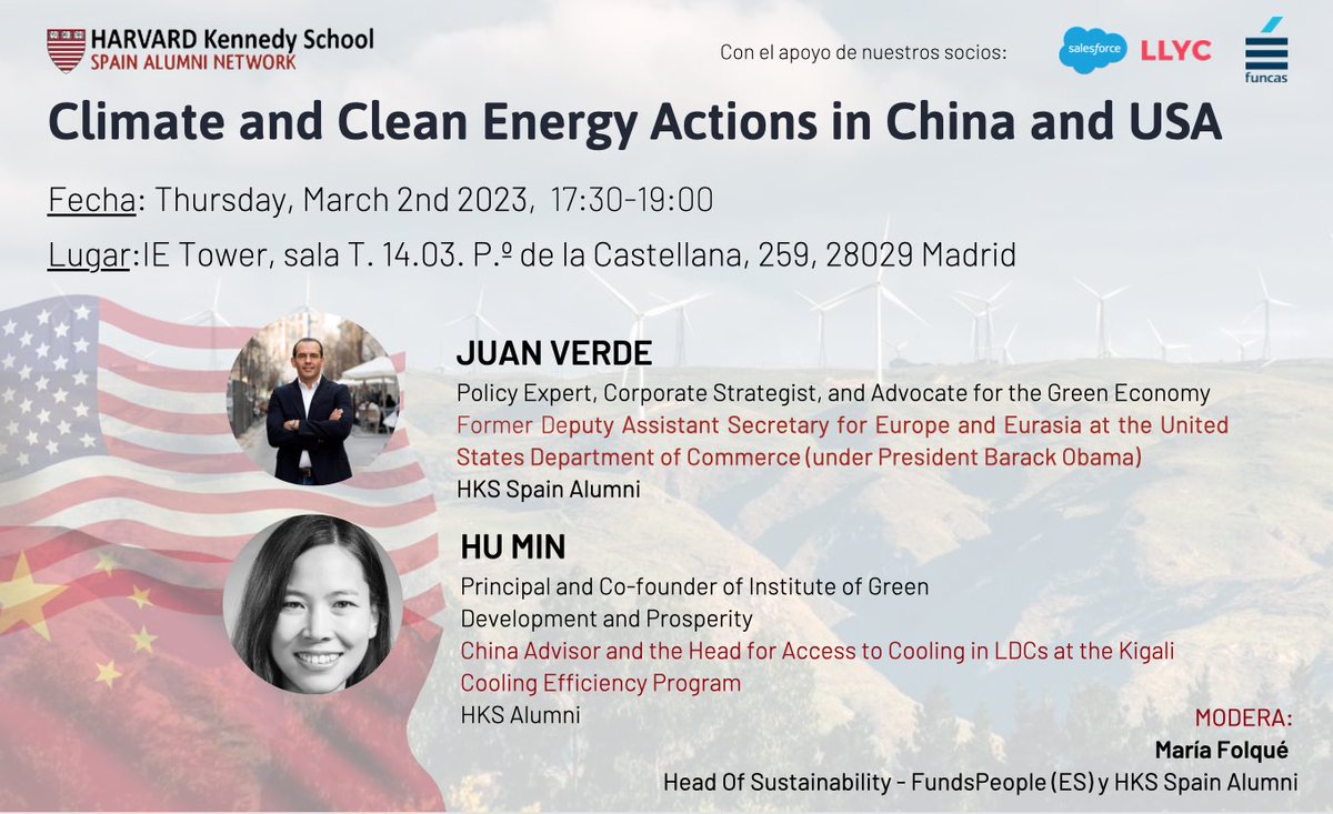 HKS_Spain's tweet photo. El próximo jueves 2 de marzo, tendremos la suerte de debatir y conoce las políticas climáticas de China y EEUU 🌍

Para ello contamos con dos expertos de nuestra red HKS Alumni.

Será en inglés y formato híbrido.
🔗: https://t.co/2HU73yjHqo

No podéis faltar! https://t.co/2dBVQqKipD