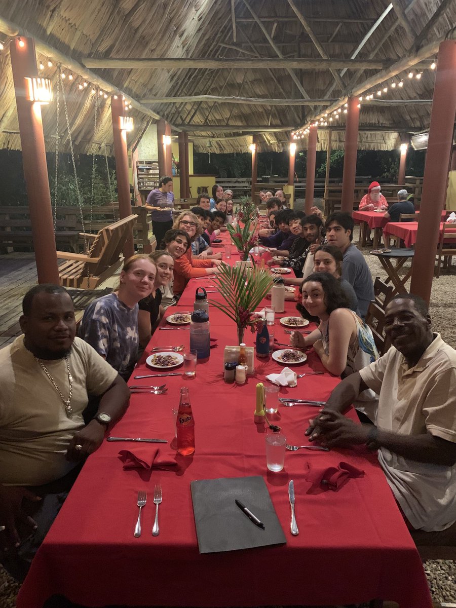 Enjoying our phone free meal before heading to aaTobacco Caye!