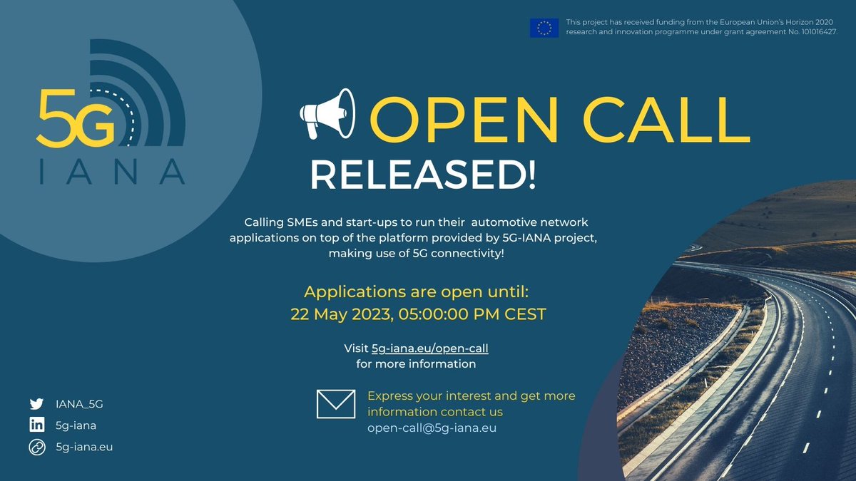 📢Open Call for 3rd Party #5G Experimenters | RELEASED❗❗ #5GIANA officially launches the project's first #OpenCall.

➡️Visit our new web here 👉5g-iana.eu/get-involved/o… to find out all information. 

And stay tuned 📻more info to come 🔜...

#SMEs #5G #Automotive #H2020 #5G