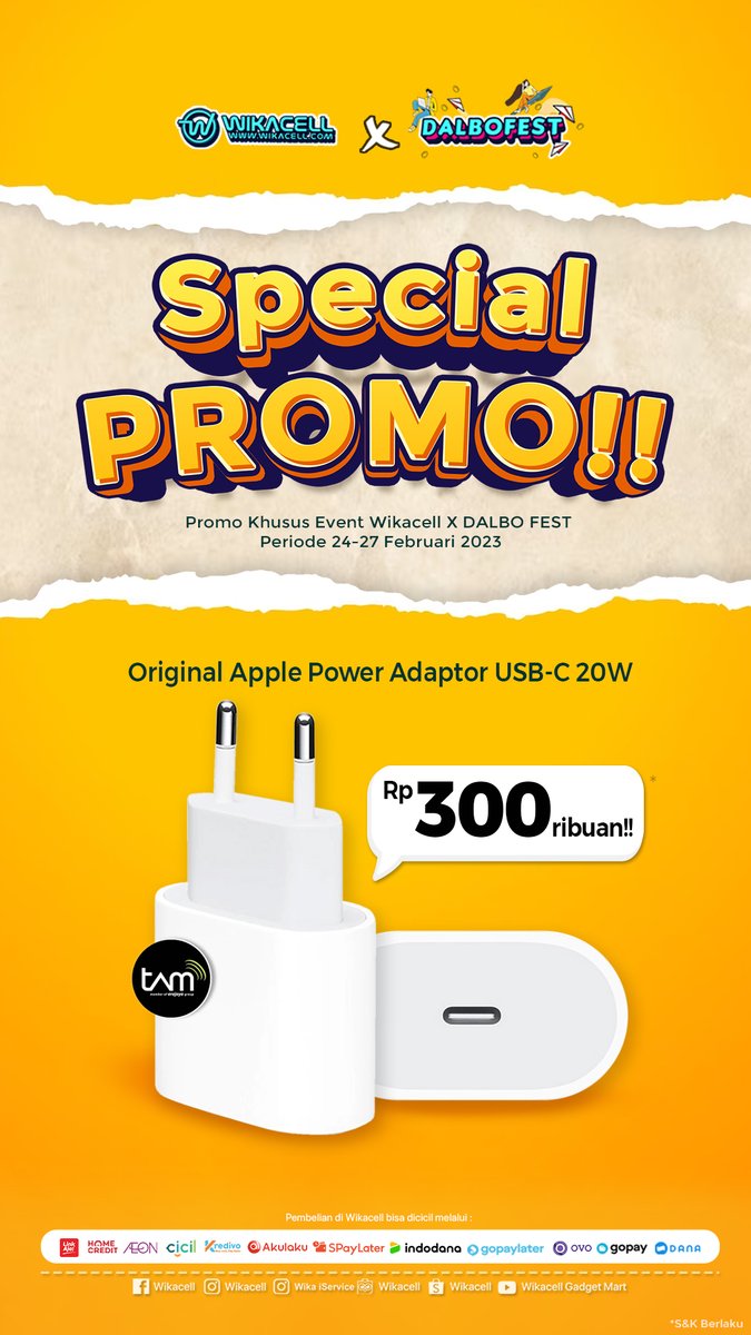PROMO KHUSUS Event Wikacell X DALBO FEST Periode 24-27 Februari 2023 I Kampus ABM Malang.

Ori USB-C 20W Power Adapter - MHJE3 TAM Hanya 300 ribuan saja!! GASKAN..

<a href="/yusufgunawan/">Yusuf Gunawan</a> <a href="/kepanjen_kita/">#WalikotaKepanjen</a> <a href="/infomalang/">Info Malang</a>