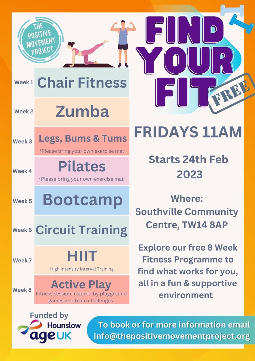 MovePositively's tweet image. Thanks to funding &support from @ageukhounslow, we are bringing two new sessions to The Southville Centre to support local residents physical & mental wellbeing. Both sessions start tomorrow and are FREE!