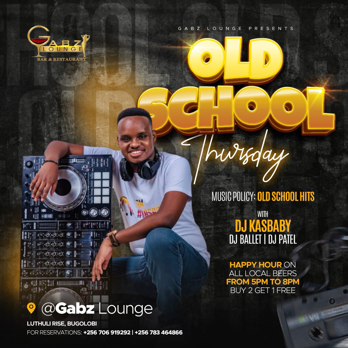 Tonight we celebrate the Gold in Old School! 💿 🎶 
All roads lead to @gabzlounge for #OldSchoolThursday with @DJKasBaby 
Happy Hour 🍻 on all beers from 5pm to 8pm.
#DJKasBaby #KasArmy #ThrowbackThursday