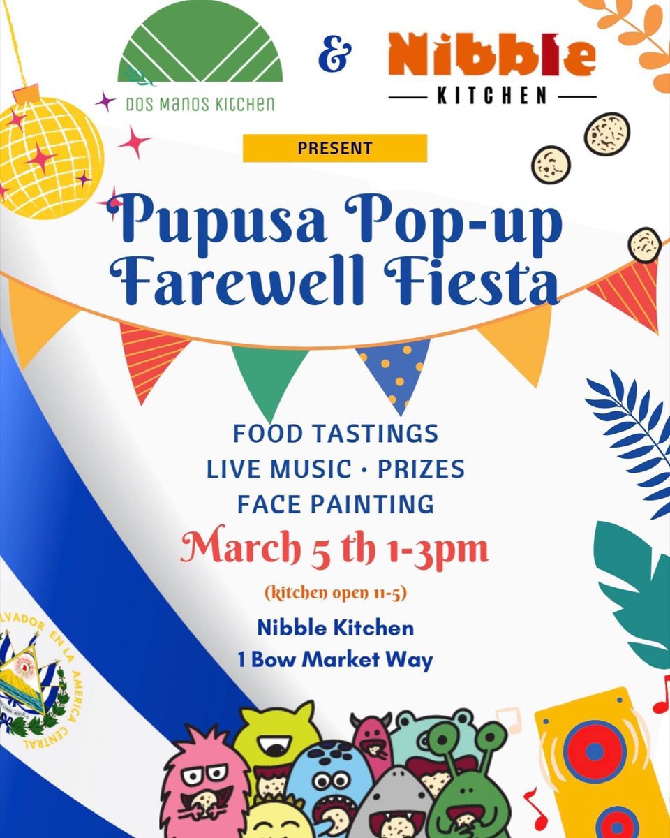 Edwin Orellanos has been pumping out pupusas since 2020 with <a href="/NibbleKitchen/">Nibble Kitchen</a> . Celebrate his last shift with us, at a Farewell Fiesta on Sunday, March 5th from 1-3pm. 

Join us for music and Pupusas. Music will be performing from 1-1:30pm and 2-2:30pm.