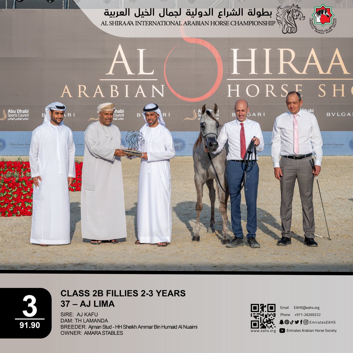 في اليوم الأول لبطولة الشراع الدولية لجمال الخيل العربية 2023 - تتويج الفائزين من المركز الأول إلى المركز الخامس في فئة المهرات بعمر سنتين و 3 سنين (2ب)