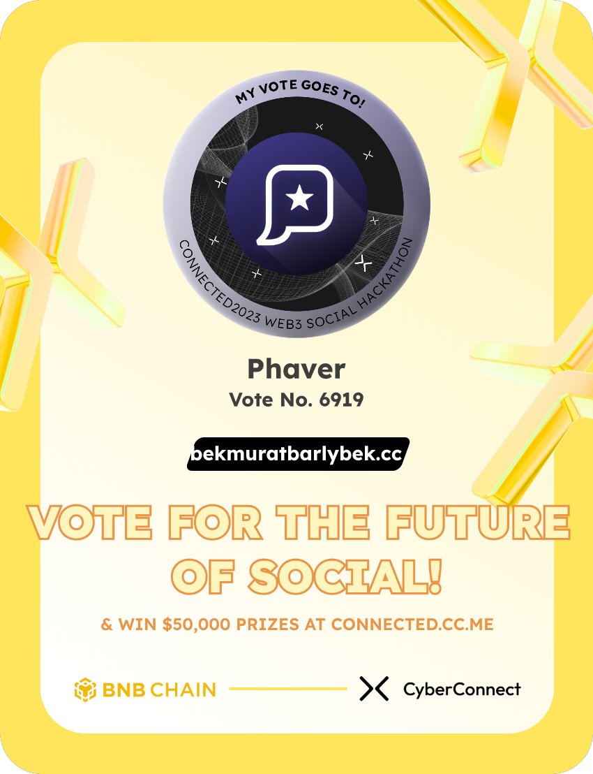 BBarlybek's tweet photo. Just voted for my favorite project Phaver in #Connected2023, a Web3 Social hackathon by @CyberConnectHQ the social graph protocol &amp; @BNBCHAIN
Join me to vote for a better social and win $50,000-$100,000 prizes!
https://t.co/ZIu0GzibLA
sig:rAEiGy 
  https://t.co/8yf75oQfvL https://t.co/zy16bXftbO