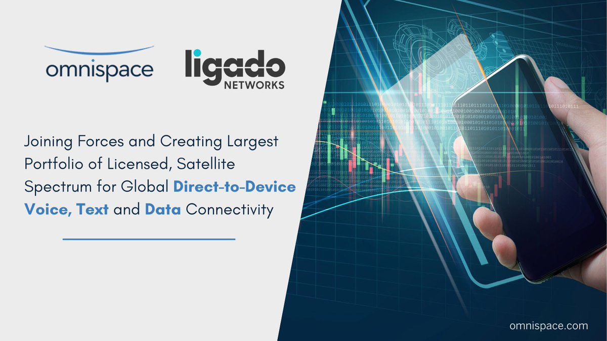 omnispace's tweet photo. Game-changing news: We're joining forces with 
@LigadoNetworks
 to establish the largest portfolio of licensed, satellite spectrum making global direct-to-device (#d2d) voice, text and data connectivity possible. 🌎🛰️📲

Read more 👉https://t.co/AUuU2tlrtZ
#satcoms #Satellite https://t.co/Y5bbzKMkLO