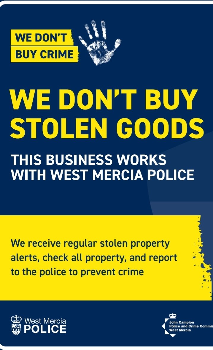 WeDontBuyCrime's tweet photo. Another store signed up to the We Don't Buy Crime Scheme,showing criminals they will not tolerate the handling of stolen goods,thanks for your support DVD Megastore, Shrewsbury @WestMerciaPCC @WMerciaPolice @WMPBusinessMatt @DeterTech_UK #prevention https://t.co/1hxf65nQcQ
