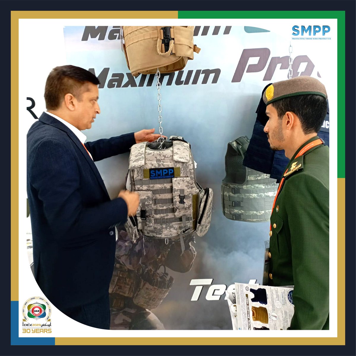 SMPPDEFENSE's tweet photo. On day 4 of IDEX 2023, the SMPP team interacted with esteemed delegates and presented our lightweight advanced technology ballistic vest and panels.

#smppdefense  #IDEX2023  #IDEXUAE  #abudhabi  #defenceindustry  #Expo2023  #SMPP https://t.co/reahr1TUPA