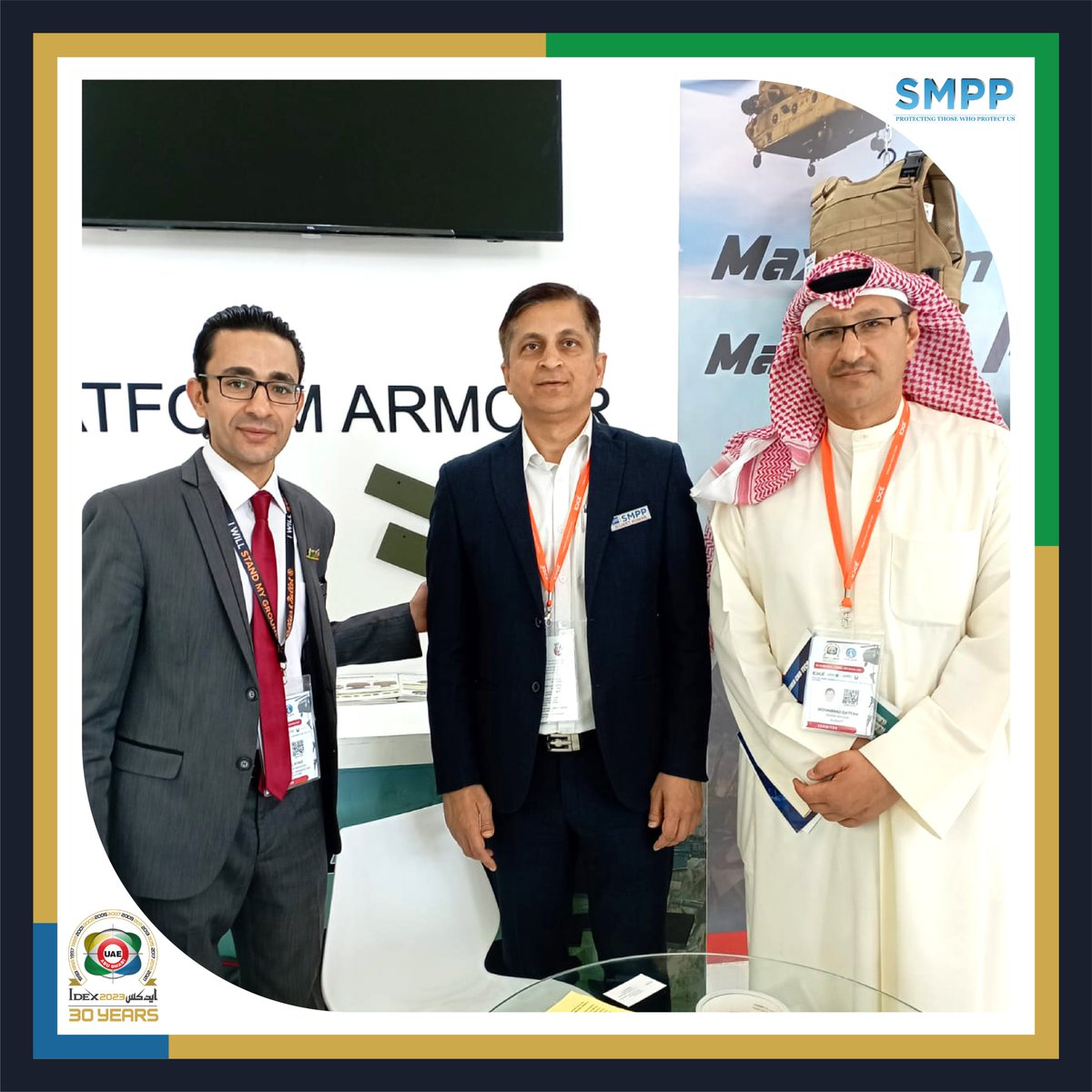 SMPPDEFENSE's tweet photo. On day 4 of IDEX 2023, the SMPP team interacted with esteemed delegates and presented our lightweight advanced technology ballistic vest and panels.

#smppdefense  #IDEX2023  #IDEXUAE  #abudhabi  #defenceindustry  #Expo2023  #SMPP https://t.co/reahr1TUPA
