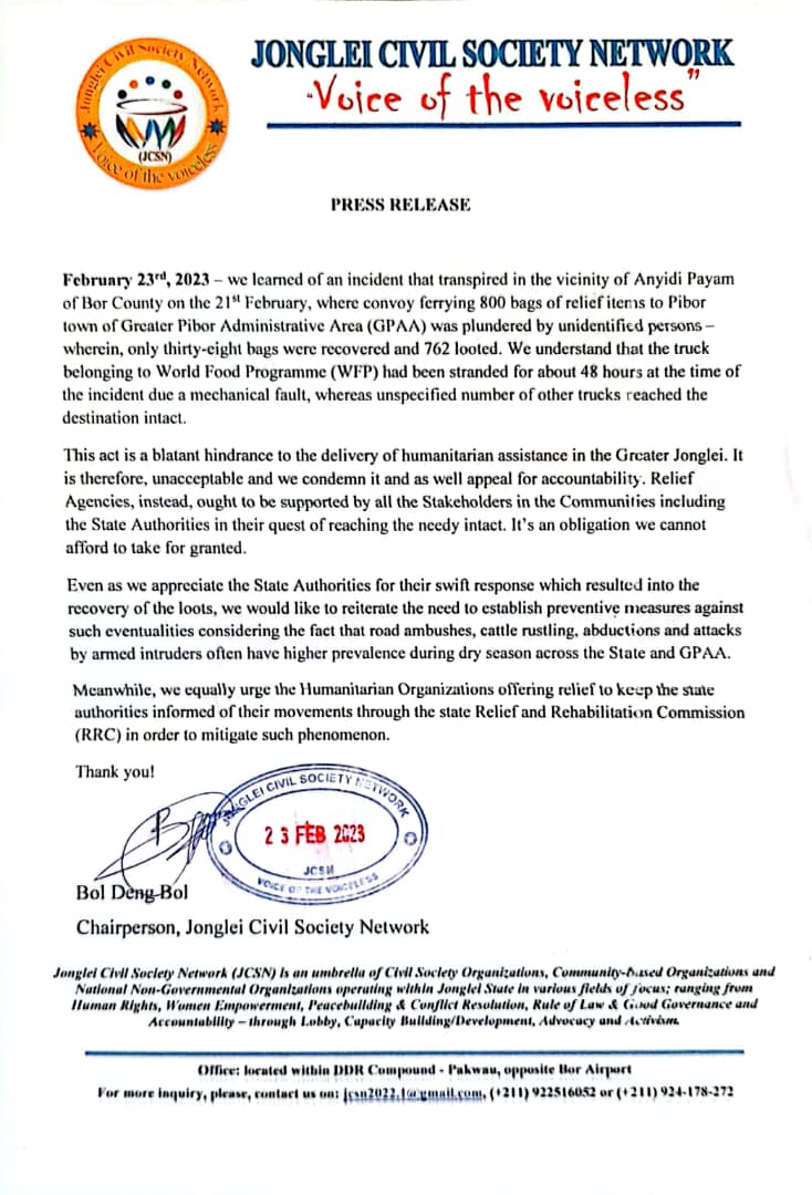 MingkamanF's tweet photo. Civil Society on recent attack on vehicles to Pibor. 
#Jonglei #SouthSudan https://t.co/FiwGeogqU1