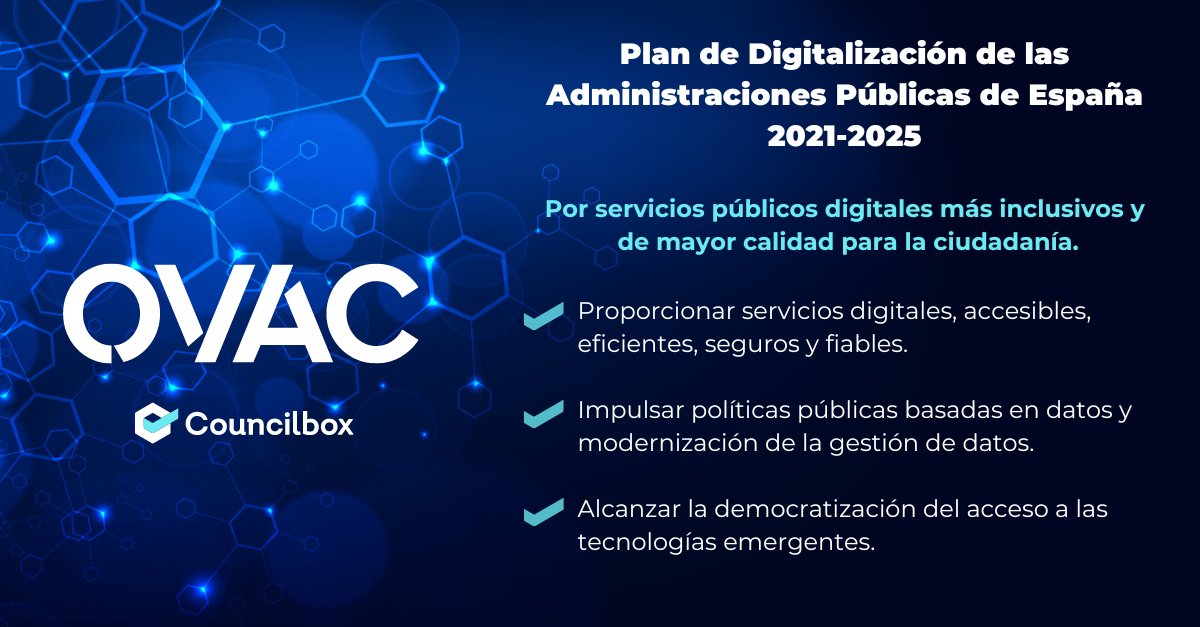 🎯En Councilbox compartimos objetivos con el Plan de #Digitalización de las #AdministracionesPúblicas de #España 2021-2025. 

Desde hace tiempo buscamos acercar la administración pública al ciudadano. Así nació #OVAC, una que beneficia tanto al #ciudadano como al funcionario.