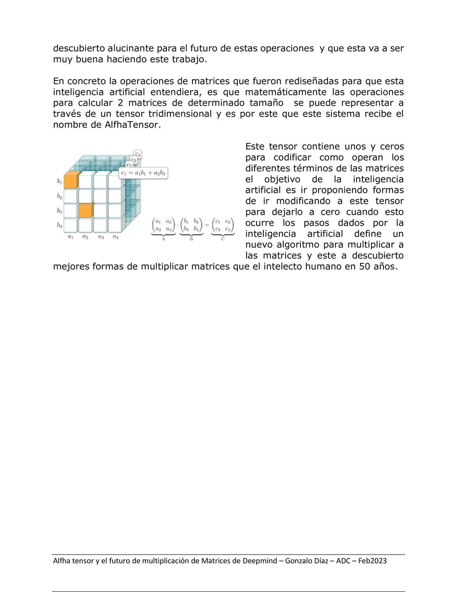 hayah_garcia's tweet image. #23Feb || #AlphaTensor y el futuro de multiplicación de matrices de #DeepMind, un interesante artículo que invoca a las redes neuronales y las IA. Autor: Gonzalo Díaz. Compartamos este pots !!! 👍🏻 
#ArquitecturaDelComputador 
#Informática #Tecnología