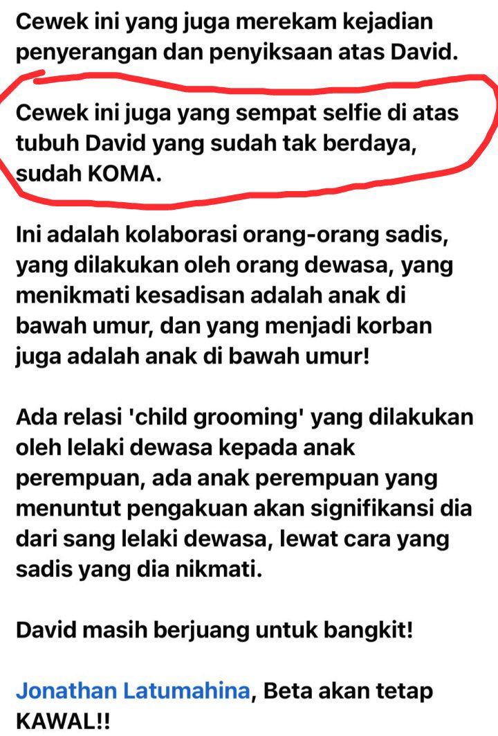 yusuf_dumdum's tweet photo. Sumpah gak kuat pas melihat video David dianiaya oleh Mario Dandy Satriyo ! Ini sangat kejam!

David sudah terkapar tak berdaya tp masih ditendang kepalanya dan dipukuli membabibuta. Bajingan! masih ada yg mau belain Dandi &amp; Agnes ? https://t.co/LyKySYcmak