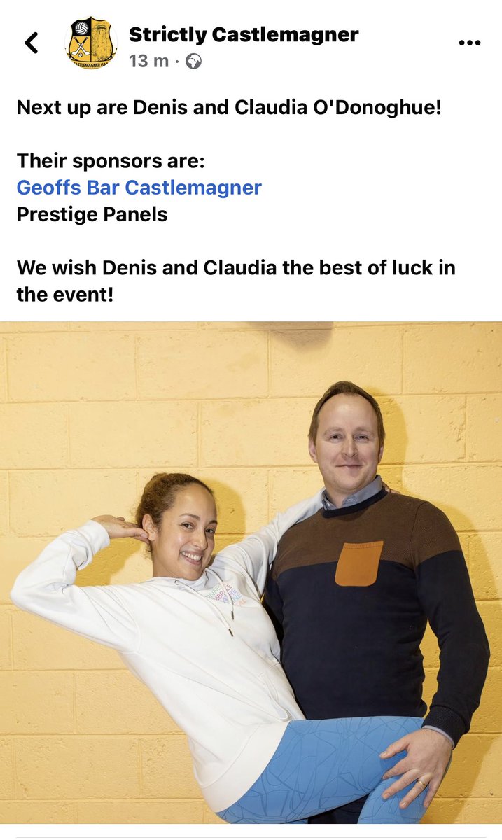 BarGeoffs's tweet photo. Best of luck to these 2.

@BarGeoffs is delighted to sponsor this fantastic event.
@CastlemagnerGAA 
#Strictly https://t.co/JdeIzi5wpF