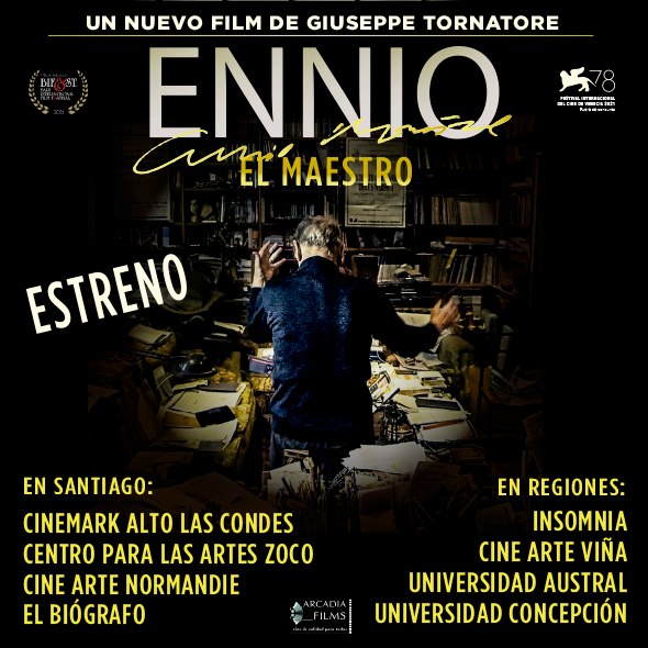 📢 Estreno: "ENNIO, EL MAESTRO"
Dirigida por Giuseppe Tornatore 
📌Desde hoy puedes encontrarla en salas de cine en Santiago y Regiones 🎬.