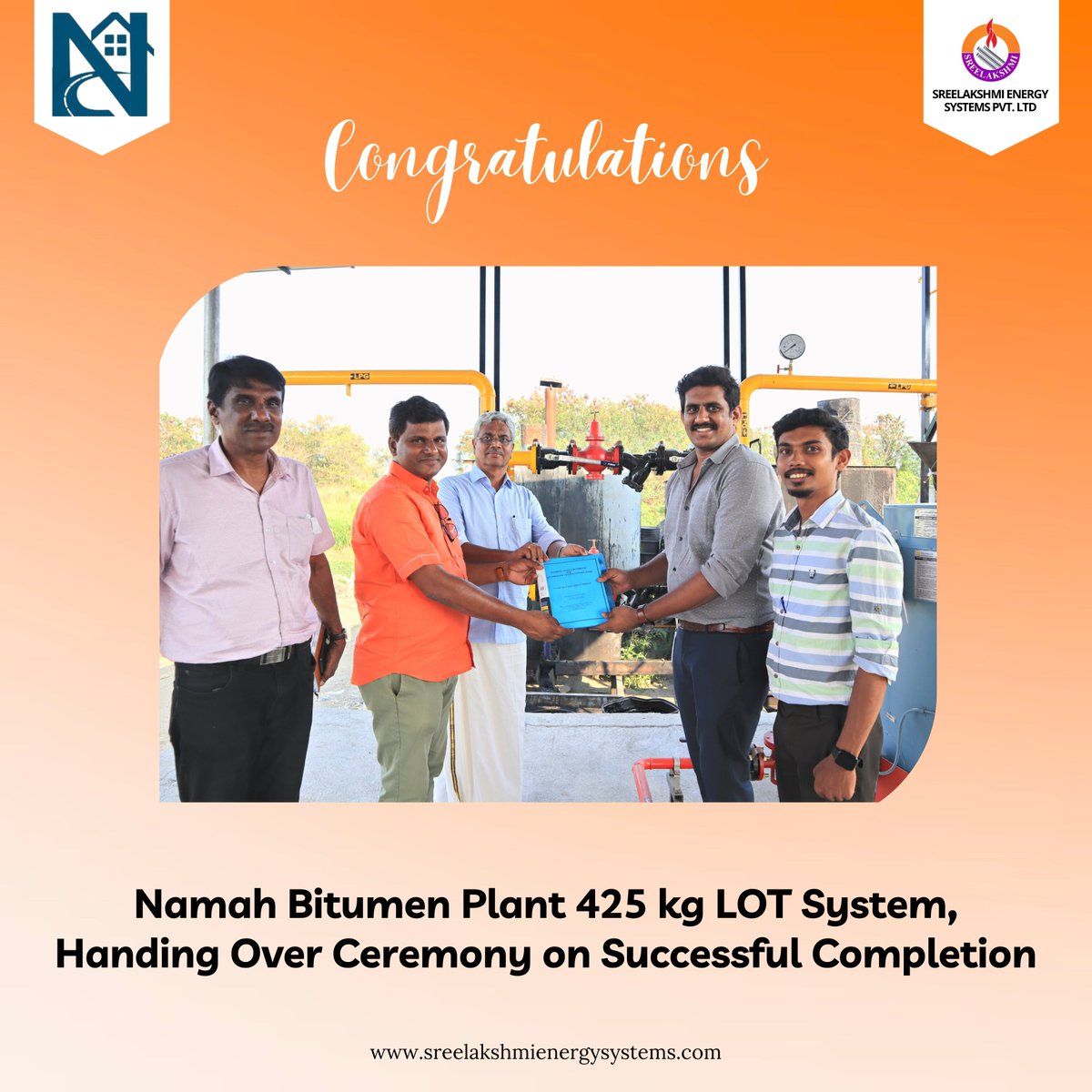 SreelakshmiLtd's tweet photo. Namah Bitumen Plant 425 kg LOT System, Handing Over Ceremony on Successful Completion
#sreelakshmienergysystems #lotsystem #handingovercermony #Namah #bitumen #successful https://t.co/199865ZbcX