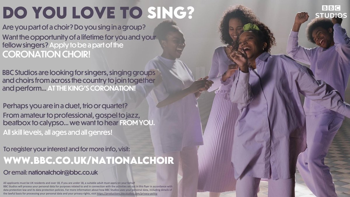 / #CASTINGCALL /

<a href="/bbcstudios/">BBC Studios</a> are currently seeking #singing groups, #choirs &amp; #performers from all across the #UK to apply to be part of the #CoronationChoir 🎤

👉 bbc.co.uk/nationalchoir

#choir #music #singing #sing #singer #orchestra #musician #choralmusic  #thecastingcrew