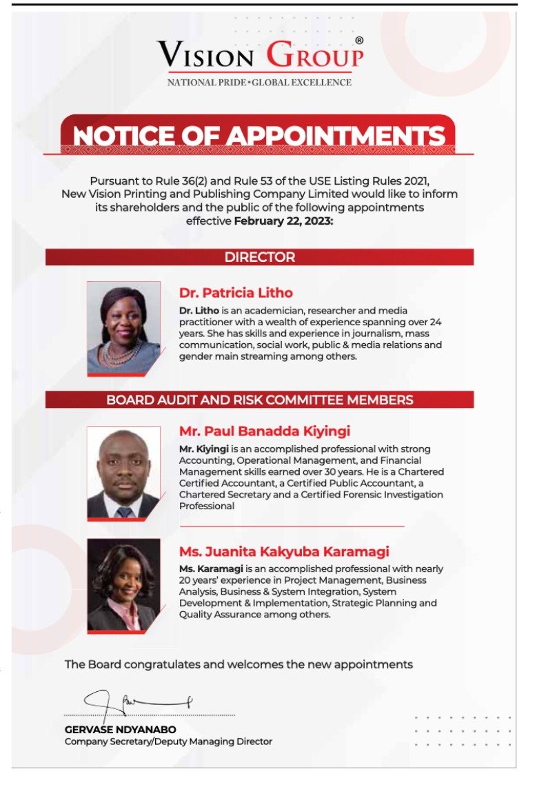 #Onboard! We celebrate this timely  appointment .Congratulations to Dr. @Patricia_Litho on the assignment. Aye to more representation of #Women in #Media Leadership! @UMWAandMamaFM @RuthNagudi @BrendaNamata1 @janajwang #SheCanLead #Sheleads #WomenInMedia #MediaMattersUG