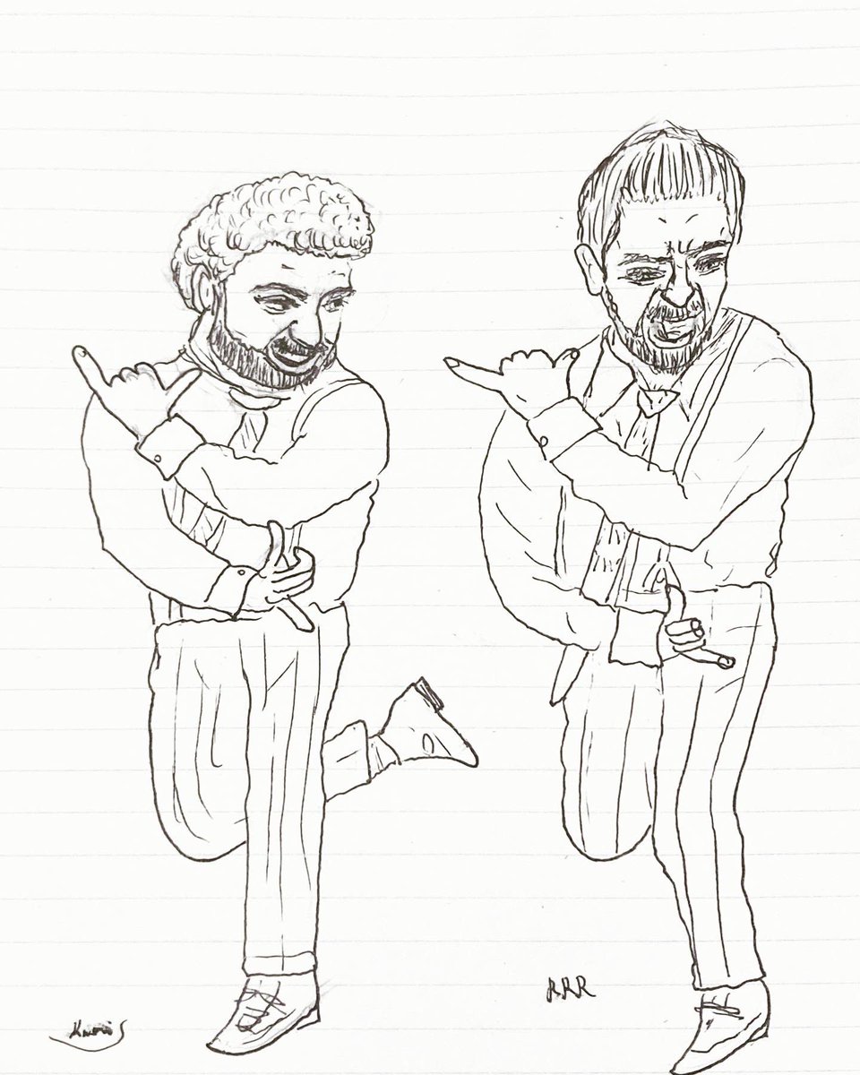 iroak333's tweet photo. RRRの二回目をようやく見れた。どのシーンも描きたいけどやはりこれかな？
#RRR
#ナートゥ
#NaatuNaatu 
#loadaimshoot
#indianfilm
#naatu https://t.co/YkImnS8Sqy