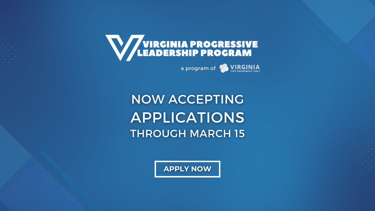 Looking to make social change in your community? Consider applying for Pod 9 of the VA Progressive Leadership Program. 

For more information, visit this link: engageva.org/programs/vaplp… #VAPLP @EngageVA