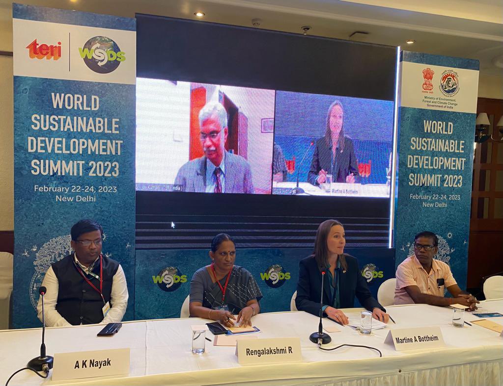 BottheimM's tweet photo. Happy to highlight sustainable agriculture initiatives for transformation towards #NaturalFarming! The #RESILIENCE project & @FOLUIndia #FISAI initiative supported by 🇳🇴 can be used for increased farmers income & sustainable agriculture in selected areas in 🇮🇳. #WSDS2023 @teriin https://t.co/Pc4xkJHxrK