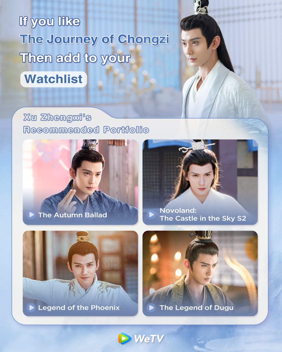 WeTVOfficial's tweet photo. Have you seen his works? Which character do you like best?😍

#TheJourneyofChongzi is streaming now on WeTV!

#TheAutumnBallad #嫣语赋 
#NovolandTheCastleintheSkyS2 #九州天空城2 
#LegendofthePhoenix #凤弈
#TheLegendofDugu #独孤天下

#重紫 #XuZhengxi #徐正溪 #WeTV #WeTVAlwaysMore https://t.co/WzL2GgMxUL