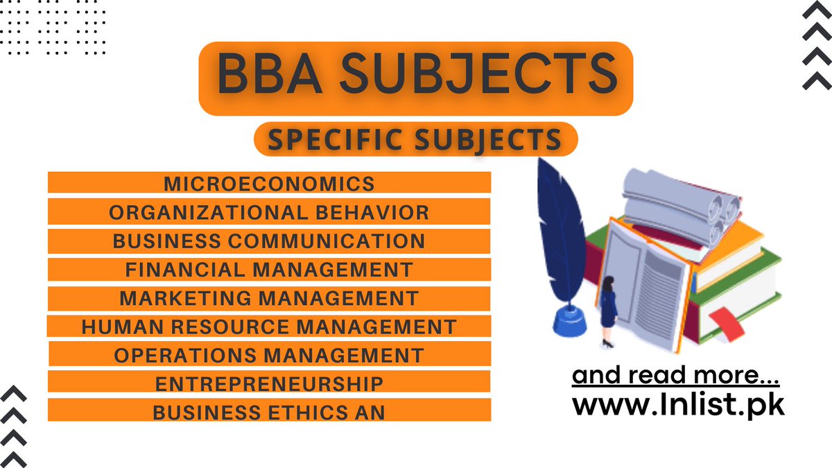 InlistPk's tweet photo. BBA Subjects list in Pakistan
If you are interested in reading more, then follow the given link below:
https://t.co/hItPN4Azeb
#BBA #Subjects https://t.co/wIaLtX5VPJ