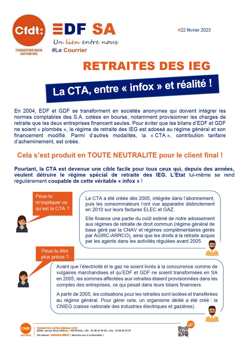 CfdtChinon's tweet photo. Régime de retraite des IEG - la CTA entre infox et réalité !
#ReformeDesRetraites
@FCE_CFDT @SCECFDTCVDL https://t.co/C0N8HZA2d8