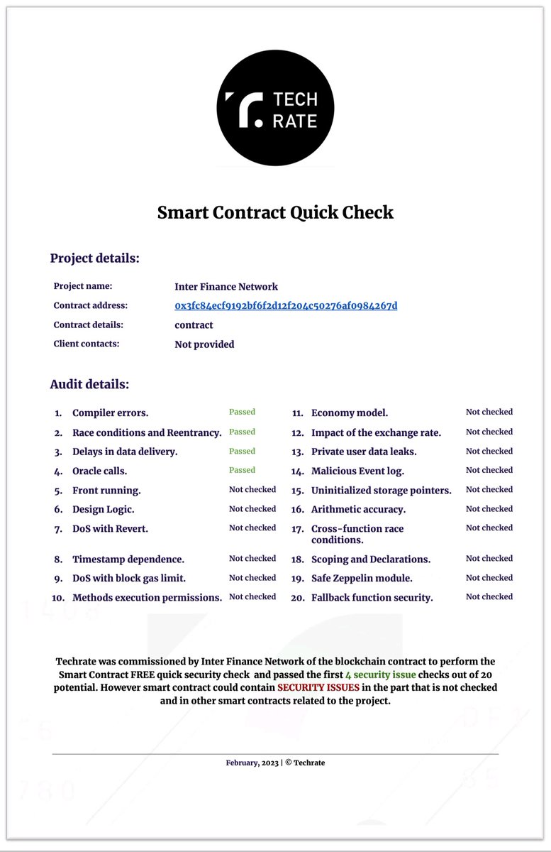 interfin_cfd's tweet image. Dear $IFNET Community Members,

We have completed a quick check audit for our smart contract from @TechRate1 

We will perform a full audit once we enter @PancakeSwap 

Thank you! 😊

#techrate #audit #Crypto #IFNET #BSC