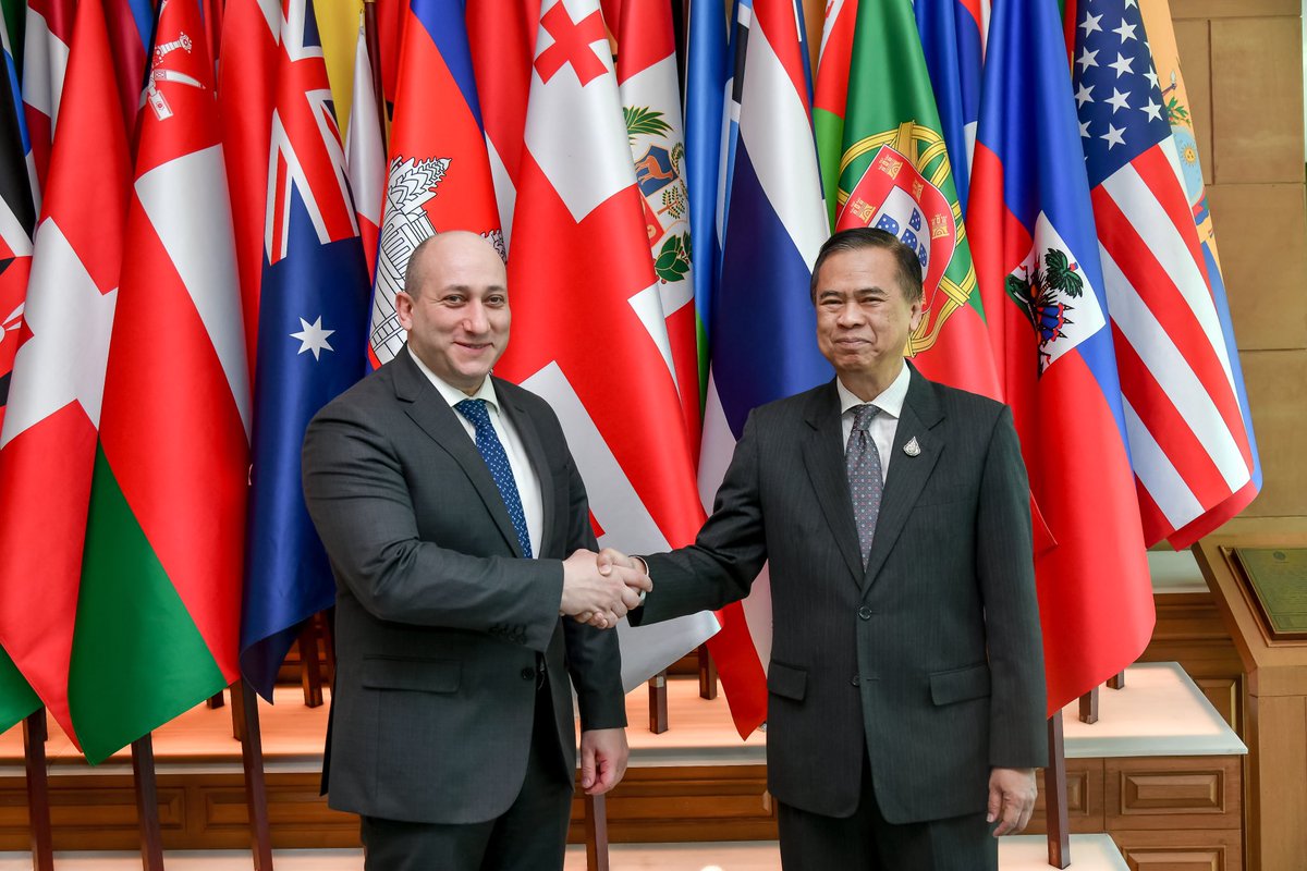 MFAThai's tweet photo. VFM Vijavat and H.E. Mr. Alexander Khvtisiashvili, Deputy FM of #Georgia 🇬🇪, co-chaired 2nd Thailand-Georgia Political Consultations to discuss 🇹🇭🇬🇪 coop, regional &amp; global issues. Both sides also witnessed the signing of MoUs on technical coop and trade/investment. (23 Feb 2023) https://t.co/VmNyQeMy1O