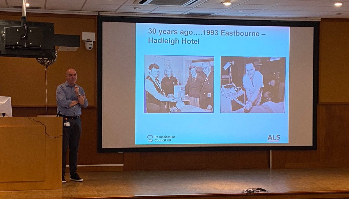 EshtResus's tweet photo. #ALS30 Homage to Shaun Stacey who ran the 1st course in Eastbourne, and my predecessor. I was just an ODA teaching the airway station. Me with hair and an S&W 730. Preferred the LP9! https://t.co/gVo8C7webx
