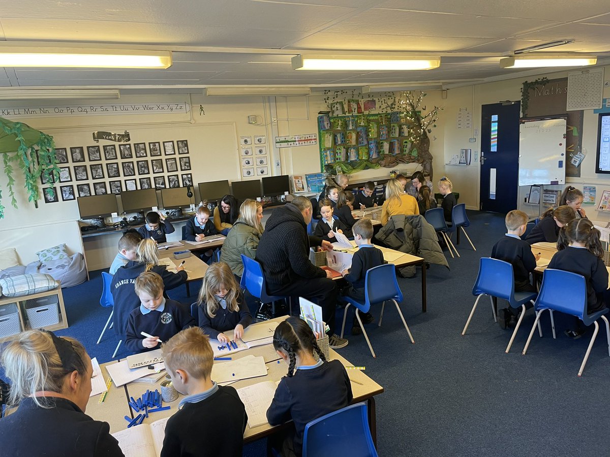 GrangeValley1's tweet photo. We have lots of familiar faces in our classrooms this morning! Our maths morning is going fantastically well. Parents and carers are enjoying a maths lesson and are finding out how we teach maths at Grange Valley! ββοΈβπ° #StaninAction #maths https://t.co/C40EyVMZO5