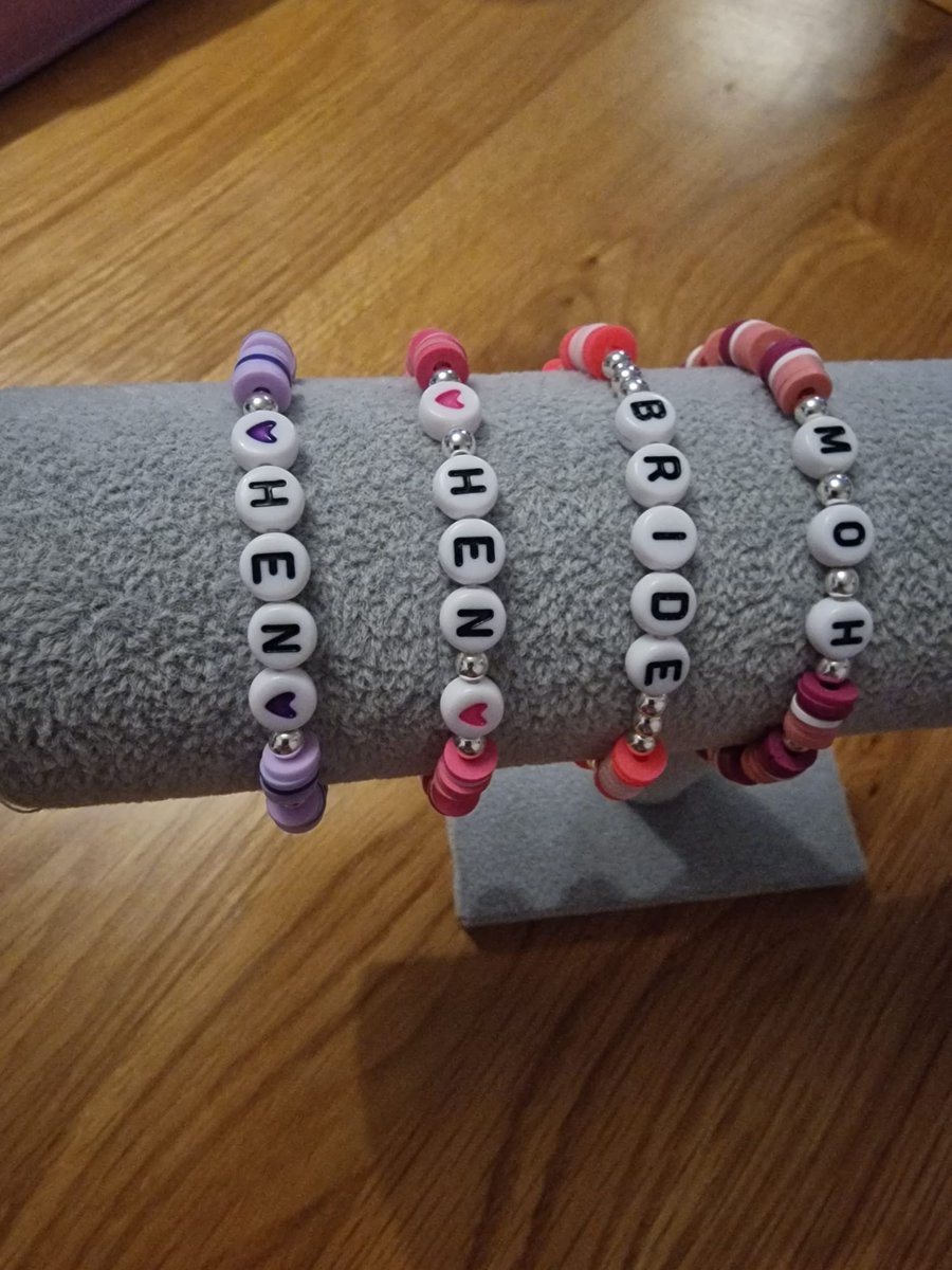 lynne687's tweet image. Beaded by G (my 13year olds small business) has started wedding bracelets. 
Message to order. 
Any shares would be appreciated 🥰💜
#bride #henweekend #henparty #teambride #wedding