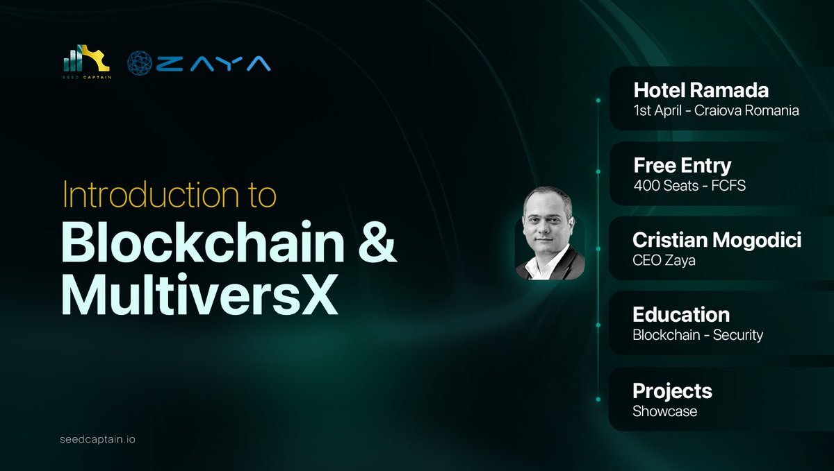 SeedCaptainX's tweet photo. 1/6 ๐ขWeโre excited to welcome Cristian Mogodici -@CristianMogo_Dx, Founder & CEO of @ZayaAI_PathDx to our Conference!
๐ซก ZayaAI will be the first incubated project by @SeedCaptainX
More details ๐งต๐
#SeedCaptain #ZayaAI #MultiversX #ArtificialIntelligence https://t.co/OoXFynsakd