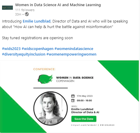 'From attendee to speaker! Excited to share our work with ow.ly/uMbL50N0jvq at #WiDS2023 on using AI to fight misinformation and improve democracy. Let's improve the public debate together!' #AIforGood #WiDS
linkedin.com/posts/emilielu…