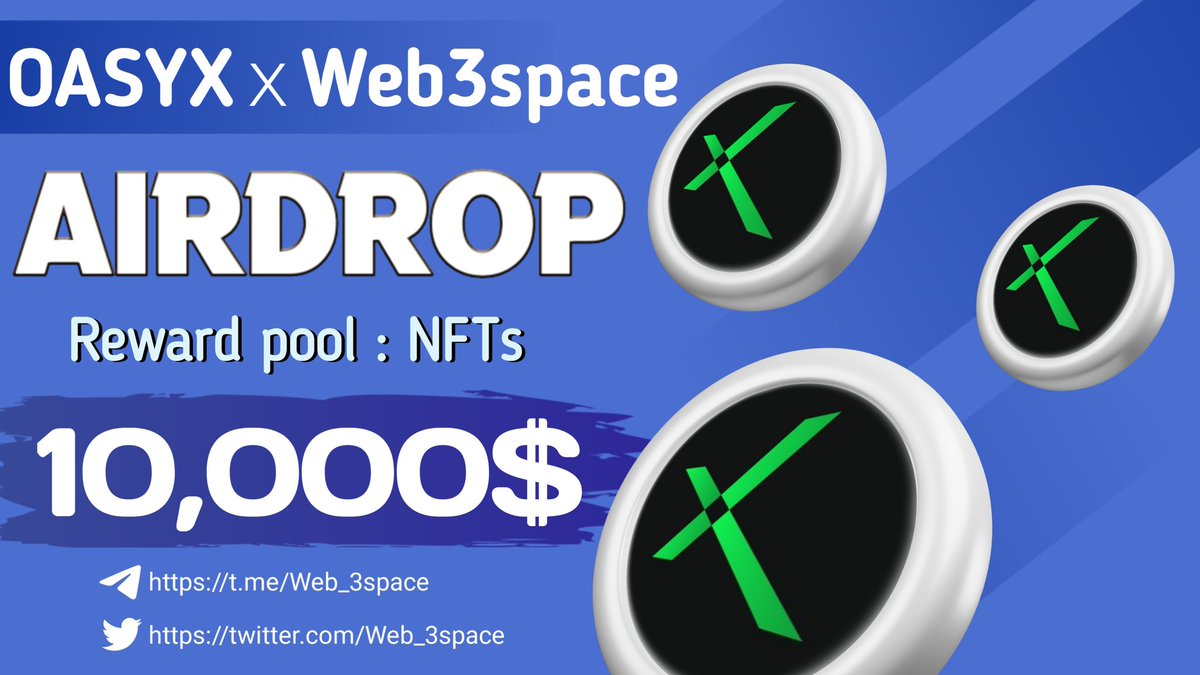Web_3space's tweet image. 😉😉 Massive #Airdrop 🔥🔥

🤩🤩 Total Giveaway Pool - 10,000$ Worth of NFTs. 

To Enter ⤵️
➡️ Follow @oasyx_official
➡️ Finish Gleam : wn.nr/qH44Jr

26th feb ⏰

#Web_3space #Giveaways #NFT