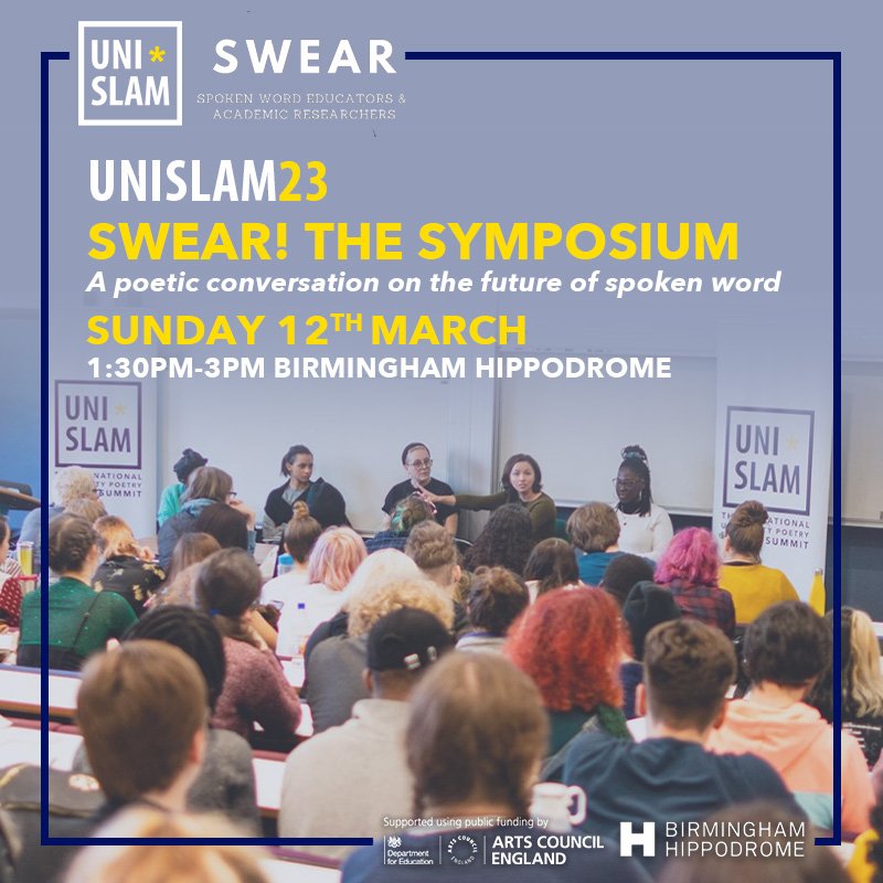 Uni_Slam's tweet photo. What is the role of the poet? Where do we now go now? This year, we're proud to host #SWEAR (Spoken Word Educators &amp; Academic Researchers) for a panel discussion &amp; performances from the UK's leading poetry educators: Lucy English, Jacob Sam-La Rose, Bohdan Piasecki &amp; Ellen Moran. https://t.co/7rL7KXXflF