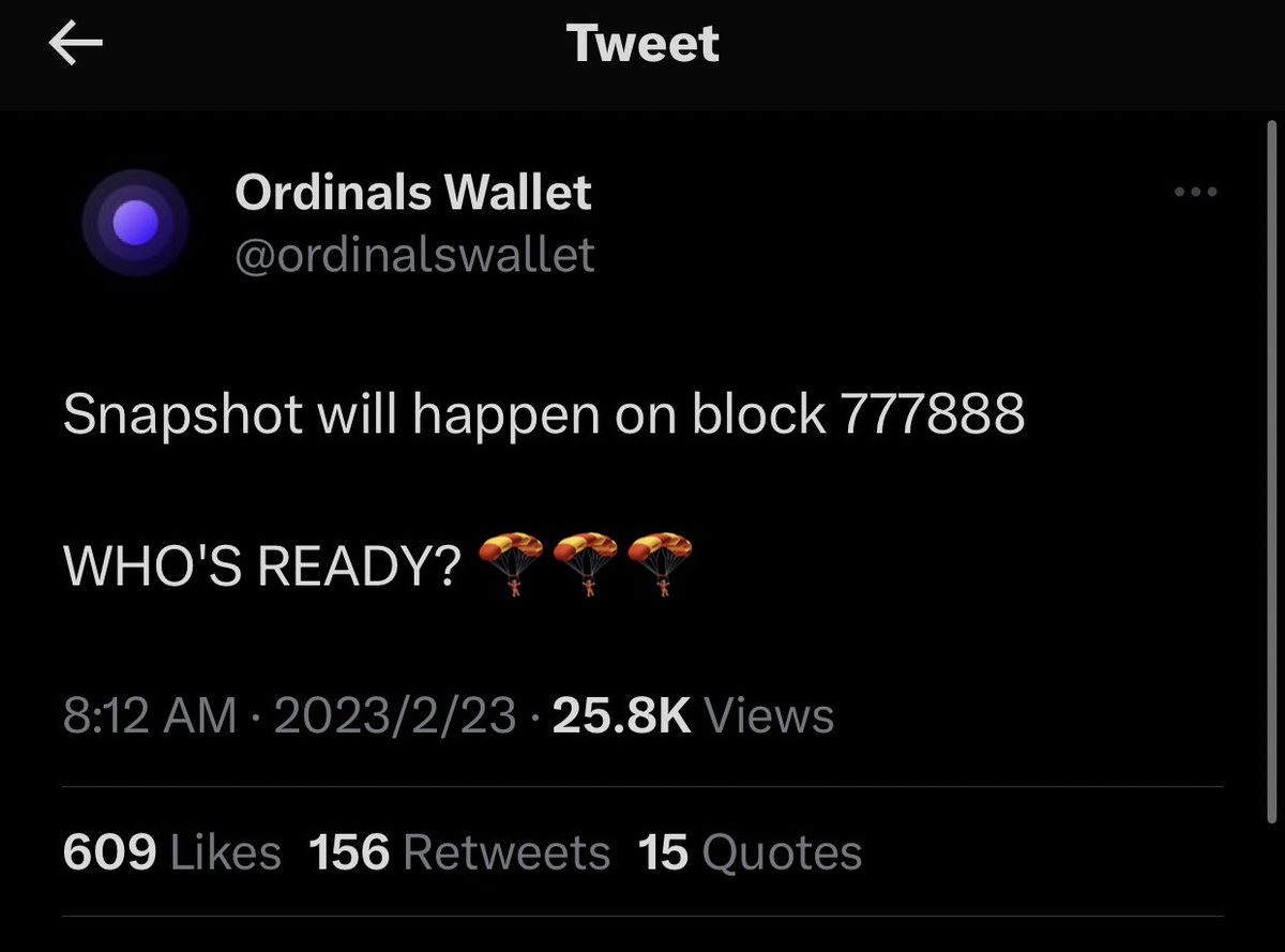 mrrixcrypto's tweet image. 💡#ORDINALS wallet SNAPSHOT done at BTC block 777888 👀
I think ??
Wallet users OR who #Inscript Any NFT on BTC Chain before this block number?