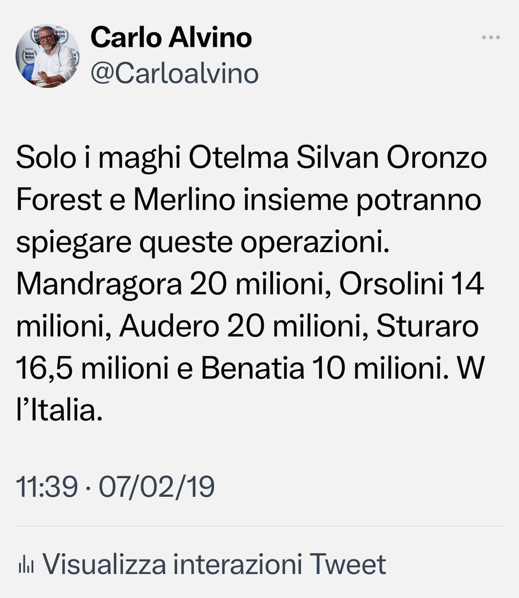 Carloalvino's tweet photo. 7 febbraio 2019 … il pazzo visionario ero io … che soddisfazione!!! https://t.co/HJLWCDnqr2