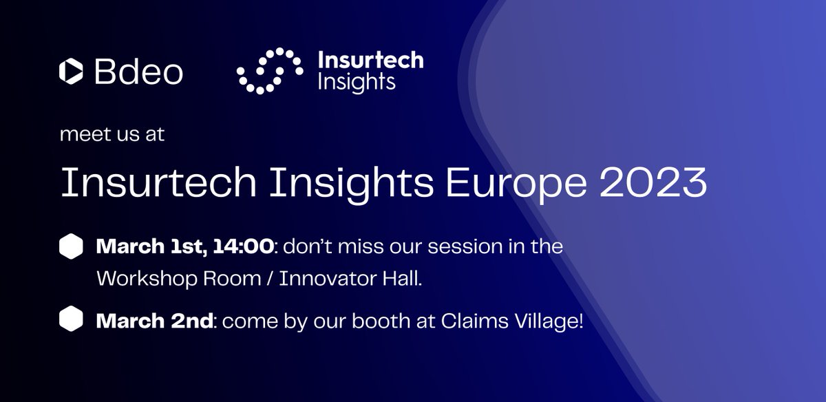 Bdeo (@bdeo_app) on Twitter photo Meet us at <a href="/ITI_Insurtech/">Insurtech Insights</a> Europe next week! 🇬🇧
When and where can you find Bdeo?
🗓 March 1st, 14:00: don’t miss our session in the Workshop Room / Innovator Hall.
🗓 March 2nd: come by our booth at Claims Village!
#Insurtech #Insurtechinsights #Insurance #ITIEU2023 #Tech Meet us at <a href="/ITI_Insurtech/">Insurtech Insights</a> Europe next week! 🇬🇧
When and where can you find Bdeo?
🗓 March 1st, 14:00: don’t miss our session in the Workshop Room / Innovator Hall.
🗓 March 2nd: come by our booth at Claims Village!
#Insurtech #Insurtechinsights #Insurance #ITIEU2023 #Tech