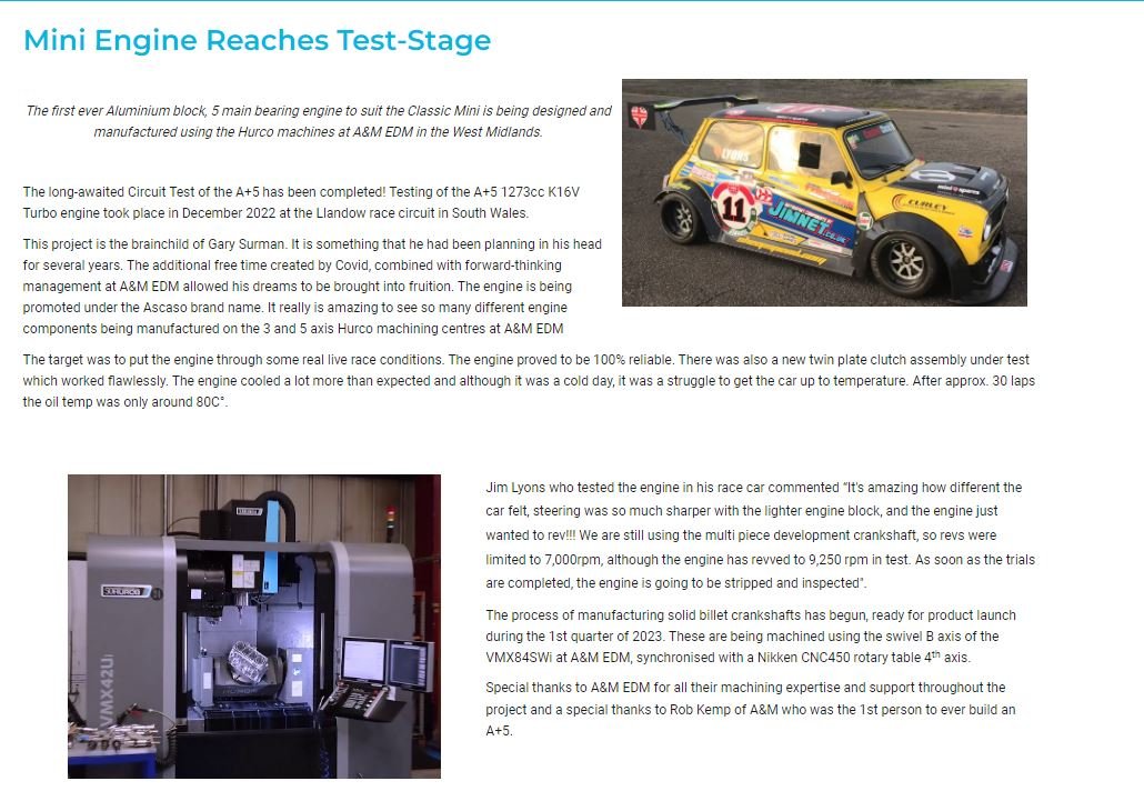 AandMEDM's tweet image. The first ever Aluminium #engineblock, 5 main bearing for Classic #Mini is being designed &amp;amp; manufactured using #Hurco #CNCmachines at A&amp;amp;M EDM. 
Article on Hurco website:
hurco.com/gb/why-hurco/t…
@hurcousa #Mini16v #MiniRacers #cncmachining  #gbmfg #GBmfg #UKmfg