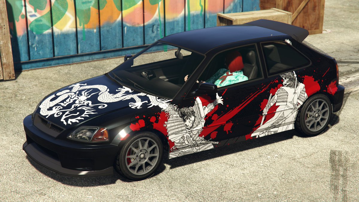 WildBrick142's tweet photo. This week's vehicles have *previously unreleased* liveries - grab 'em before they're gone! #GTAOnline
Previon (at Lucky Wheel): Fukaru
Blista Kanjo (at LSCM Test Ride): Street Samurai
Paragon R (at Luxury Autos): Yeti Camo
Hermes (at Premium Deluxe Motorsport): Amazing Albany II https://t.co/0RMDYuHwfD
