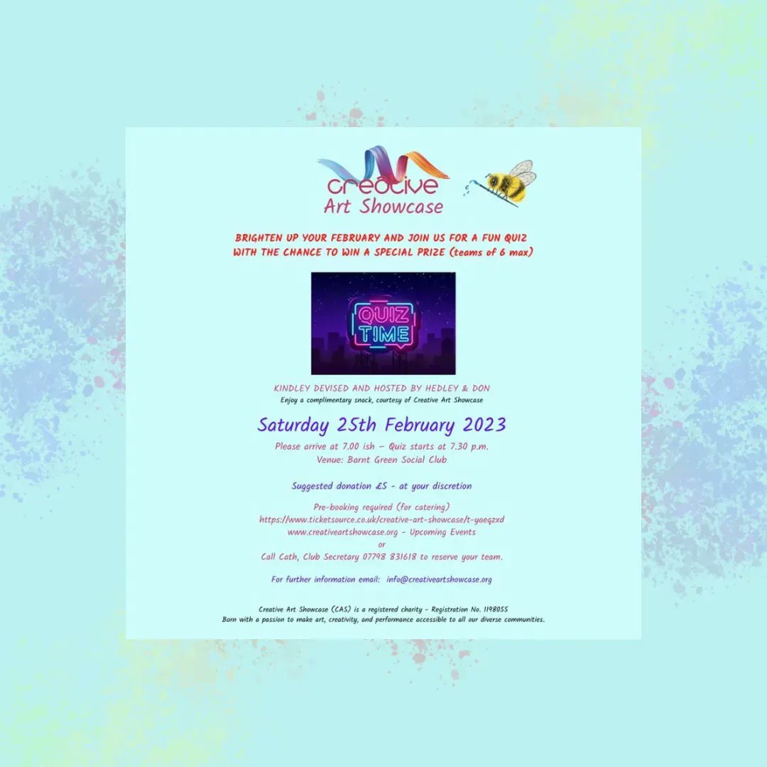 arts_showcase's tweet photo. Unfortunately our Fun Quiz now is fully booked- however we are really looking forward to seeing you all there! #creativeartshowcase #funquiz https://t.co/mnm2RPXvbk