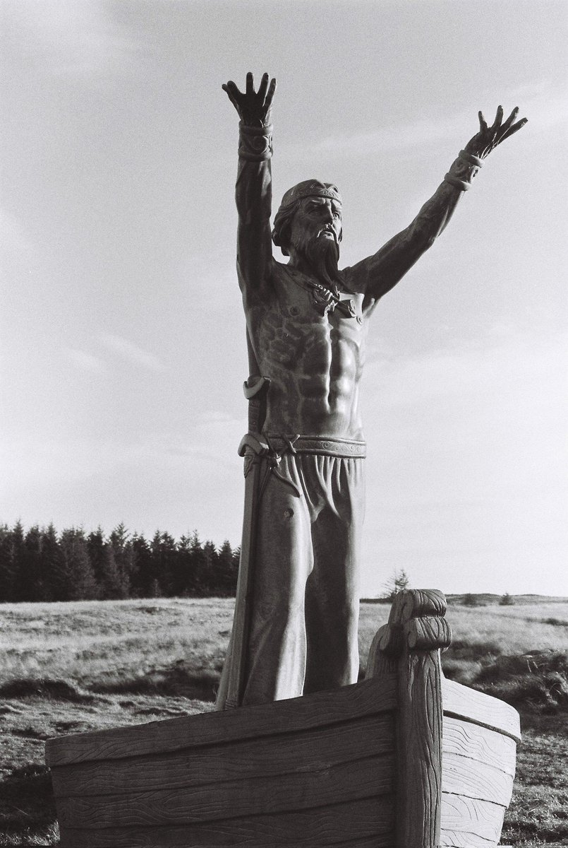 MonoMomento's tweet photo. Gortmore Viewing Point on Binevenagh Mountain. 
The famous statue of Manannan Mac Lir is located on Bishop’s Road – part of the excellent Causeway Coastal Route. @VisitCauseway @TourismNIreland @weirdwalk #folklore #myths #legends #viewpoint #filmphotography #nikon #kentmere #bnw https://t.co/BzLgzxvZm3