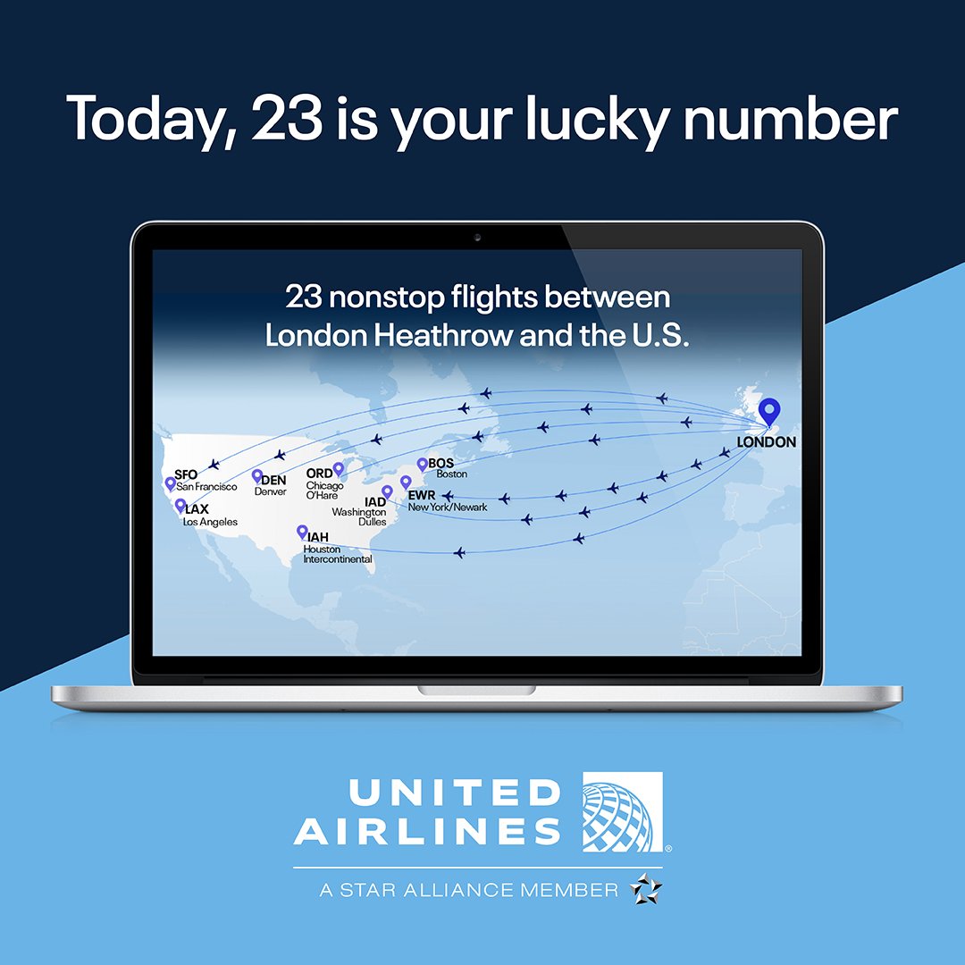 LindaHardingUA's tweet photo. For one day only! 
Book your United flight today and we'll reward you with 23,000 miles each way for travel excluding taxes for travel through until 18th May 23. Offer is available to members only.  #flyunited #booktoday https://t.co/9dsSivZJfU