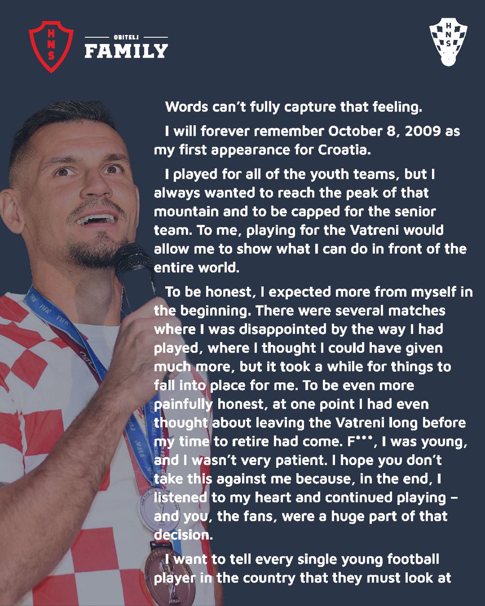 HNS_CFF's tweet photo. With an open letter to #Croatia national team and #Croatia fans, two-time @FIFAWorldCup medallist @Dejan06Lovren retires from international duty. Thank you for everything, Deki! 🇭🇷❤️ #HvalaDeki

#Family #Vatreni❤️‍🔥 https://t.co/cJME0D6BlR