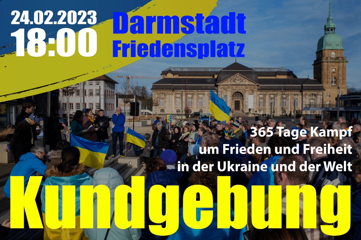 PulseofEurope's tweet photo. Es werden immer mehr: #StandWithUkraine #EuropaDemo von #PulseofEurope Darmstadt am FR 24.2.!

Kommt zahlreich mit Familie &amp; Freunden!

Die Demo findet 18:00 statt, Treffpunkt ist: Friedensplatz in der Stadt.

#DemocracyVsAutocracy

Weitere PoE Demos: 
👉https://t.co/pPmzjqqZ8c https://t.co/iuNSGEUYRW