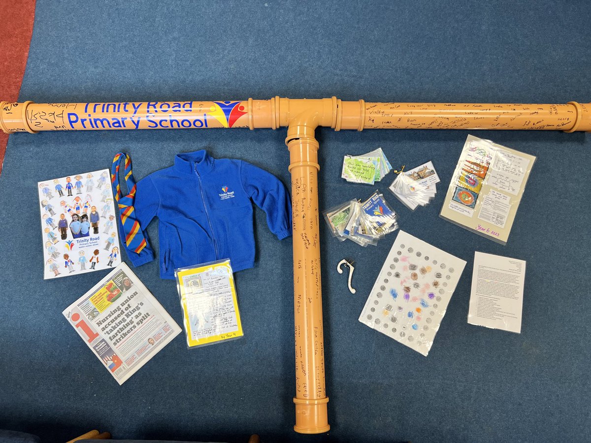TrinityRdPrim's tweet photo. Here is our Trinity Road Time Capsule that we are laying tomorrow! Our building expansion project is well underway and we are excited to make such an occasion in our school. Every member of our school has signed and contributed to this! #Chelmsford #timecapsule #TrinityRoad https://t.co/2fyA15Xx5F