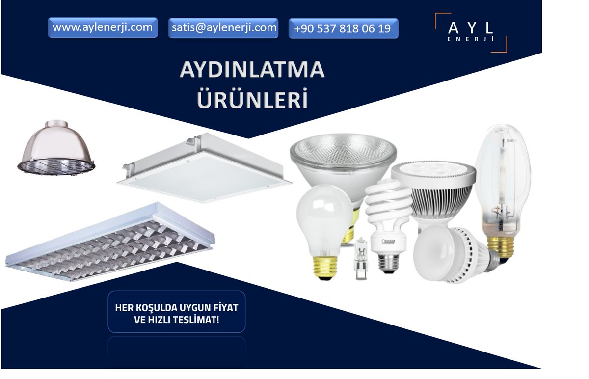 Aydınlatma Ürünleri İhtiyaçlarınızda Teklif Almak İçin;
satis@aylenerji.com
aylenerji.com

#elektrik #elektronik #aydınlatma #tedarik #satış  #armatür  #ampul  #lamba #endüstriyel #ürün #kalite #ölçüm #satinalma #kalibrasyon #aylenerji