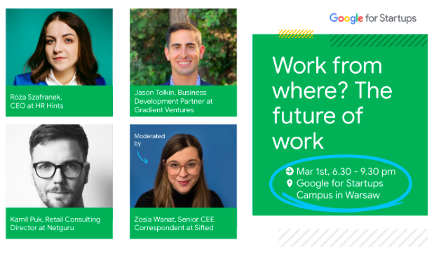 StartupPoland's tweet photo. The upcoming @GoogleStartups Session gathers experts and startup representatives to look at all the opportunities and challenges related to home/office work.

Click here to register: https://t.co/dvf1BqsamE

cc @roza_szafranek @kamilgpuk @zosiawanat https://t.co/54Ge4O63j5